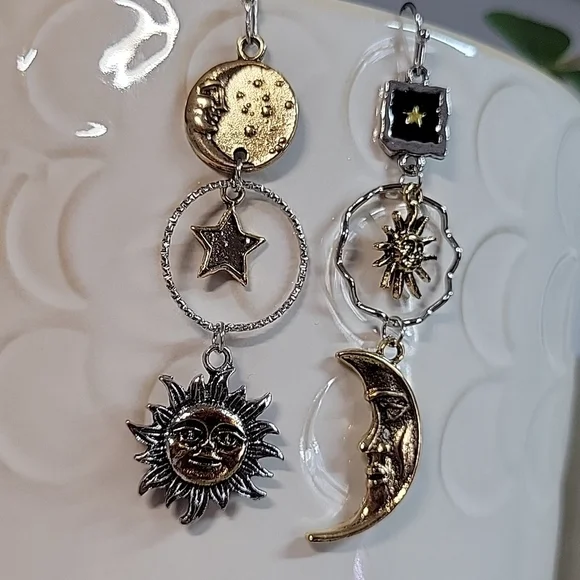 Celestial Two-Tone Drop Earrings, 925 wires - Picture 9 of 12